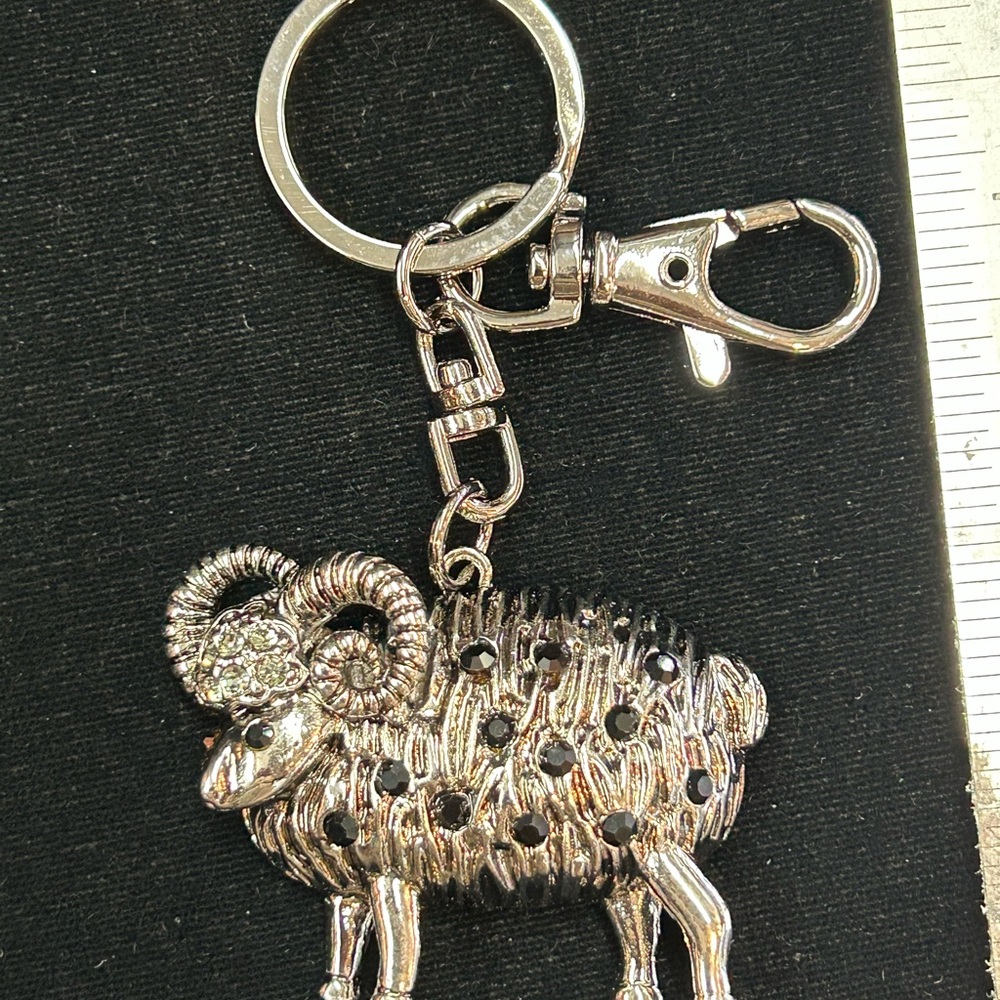 Silver Ram Keychain with Black Accents